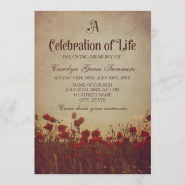 Invitación Rustic Poppy Field Celebration of Life