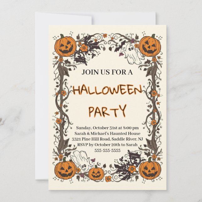 Invitación Rustic Pumpkin & Ghost Spooky Fall Halloween Party (Anverso)