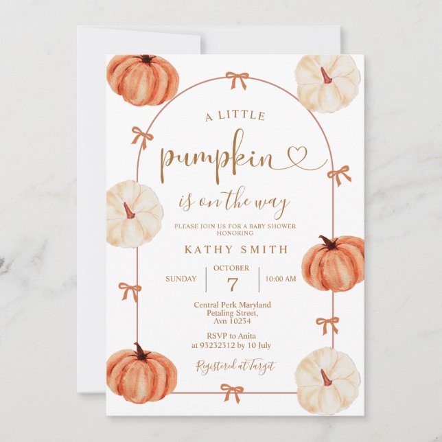Invitación RUSTIC pumpkin is on the way Baby Shower (Anverso)