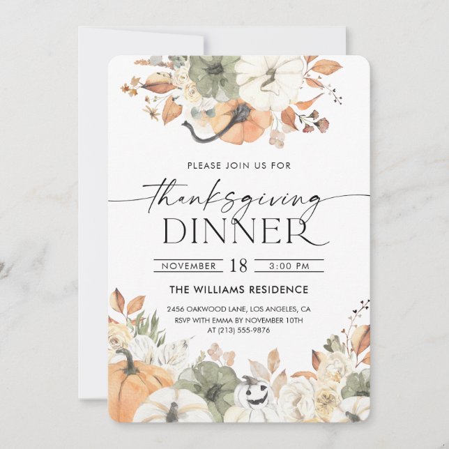 Invitación Rustic Pumpkin Thanksgiving Dinner Invitation (Anverso)