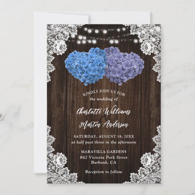 Invitación Rustic Purple and Blue Floral Wedding Invitation (Anverso)