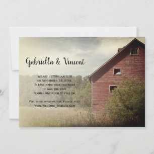 Invitación Rustic Red Barn Country Wedding Save the Date