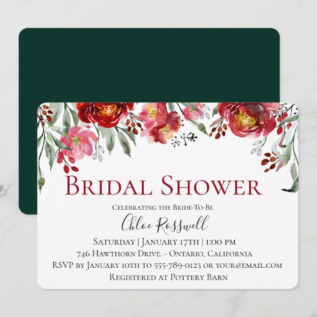 Invitación Rustic Red Floral Bouquet Bridal Shower (Anverso / Reverso)