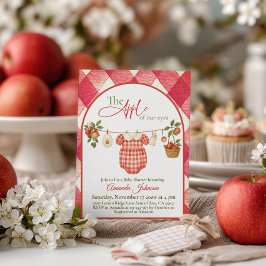 Invitación Rustic Red Gingham Clothesline Apple Baby Shower