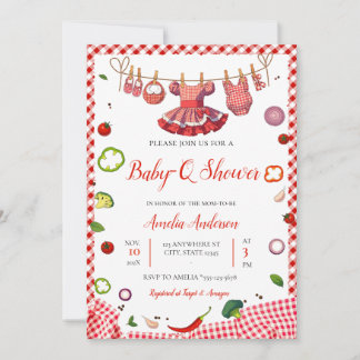 Invitación Rustic Red Gingham Plaid BBQ Baby Shower