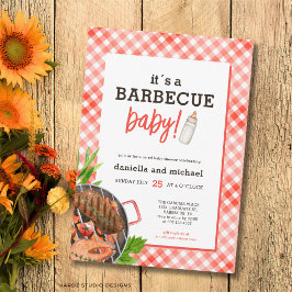 Invitación Rustic Red Grill Barbecue Baby Shower