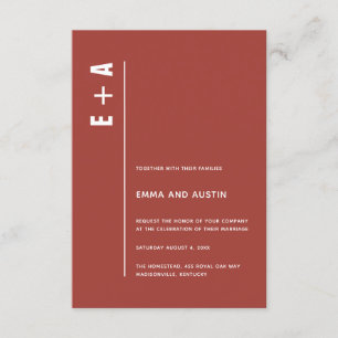 Invitación Rustic Red Modern Minimal Bold Initials Boda