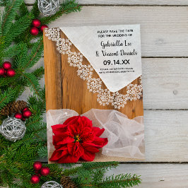 Invitación Rustic Red Poinsettia Lace Winter Save the Date