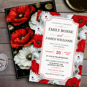 Invitación Rustic Red Poppy and Daisy Wildflower Garden 