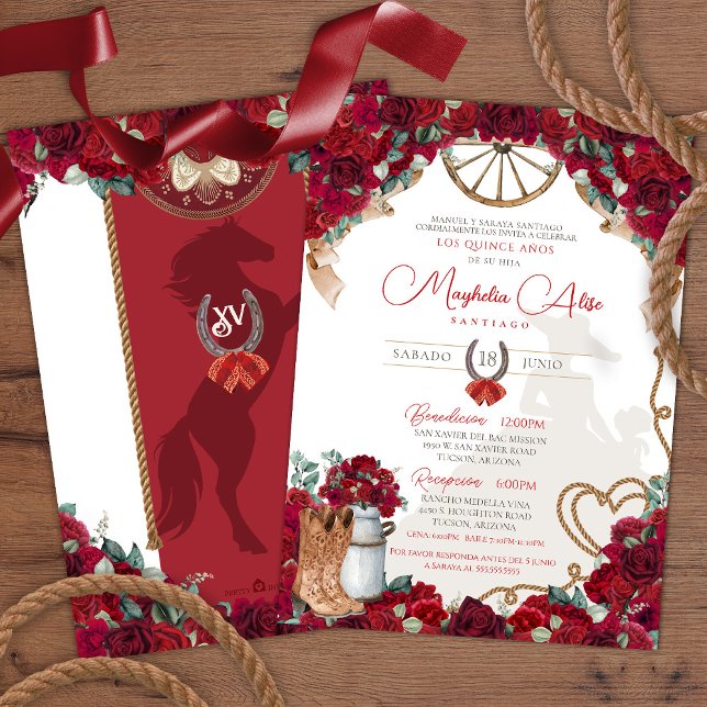 Invitación Rustic Red Western Charro Quinceañera (Subido por el creador)