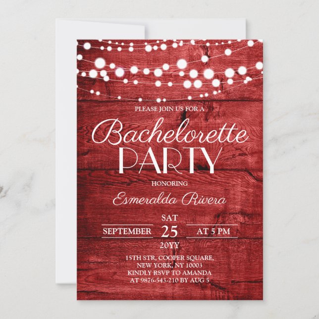 Invitación Rustic Red Wood Bachelorette Party (Anverso)