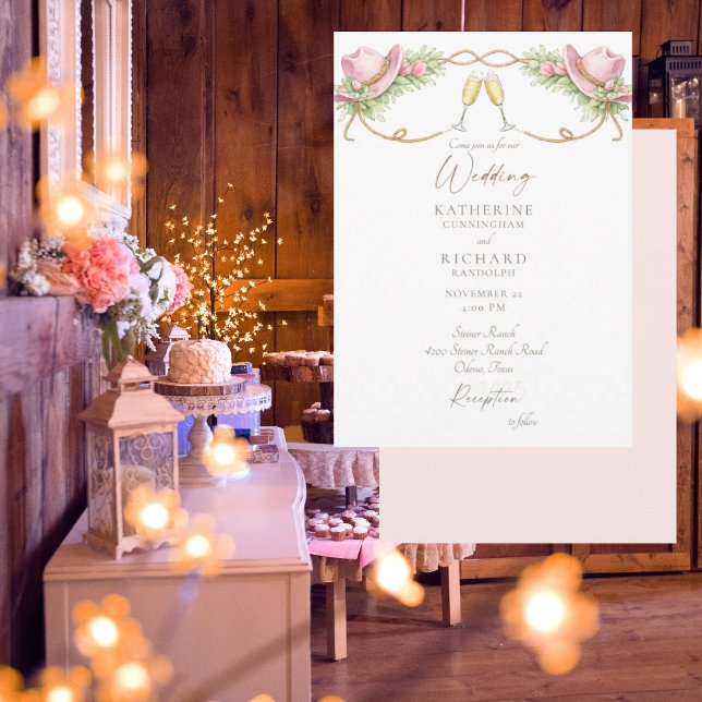 Invitación Rustic Redneck Pink Cowboy Hat Wedding (Subido por el creador)