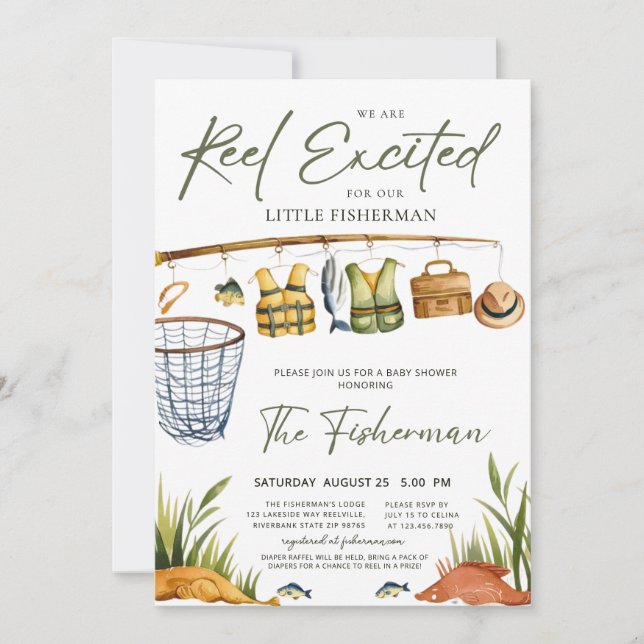 Invitación Rustic Reel Excited Little Fisherman Baby Shower  (Anverso)