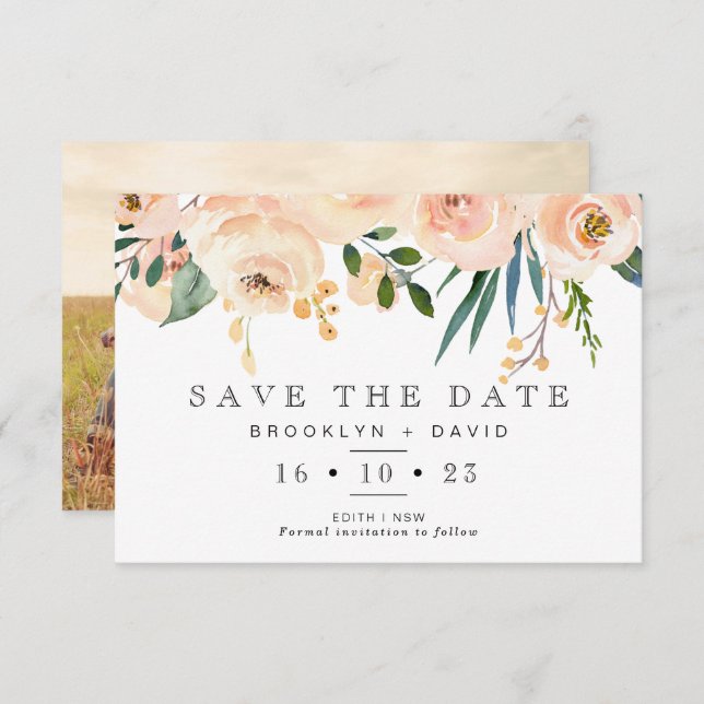 Invitación Rustic Rubor Floral Wedding Save the Date Card (Anverso / Reverso)