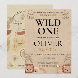 Invitación Rustic Safari Wild One 1st Birthday Map Party