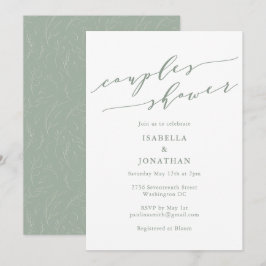 Invitación Rustic Sage Green Botanical Script Couples Shower