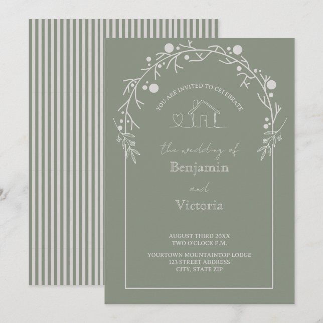 Invitación Rustic Sage Green Floral Wedding Invitation (Anverso / Reverso)