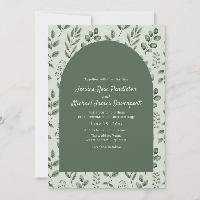 Invitación Rustic Sage Green Leaves Arch Photo Wedding (Anverso)
