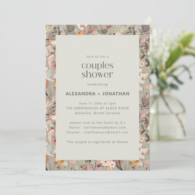 Invitación Rustic Sage Wildflower Botanical Couples Shower (Anverso de pie)