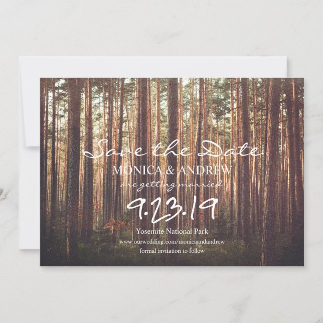 Invitación Rustic Save the Date Forest Tree (Anverso)