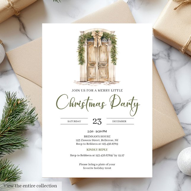 Invitación Rustic Scandinavian Hygge Cozy Christmas Door (Rustic Beige Scandinavian Hygge Cozy Christmas Party)