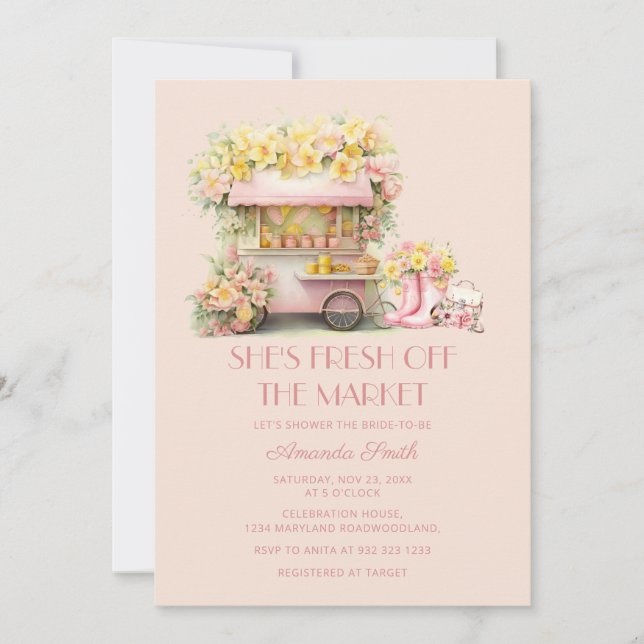 Invitación Rustic She's Fresh Off the Market Bridal Shower  (Anverso)