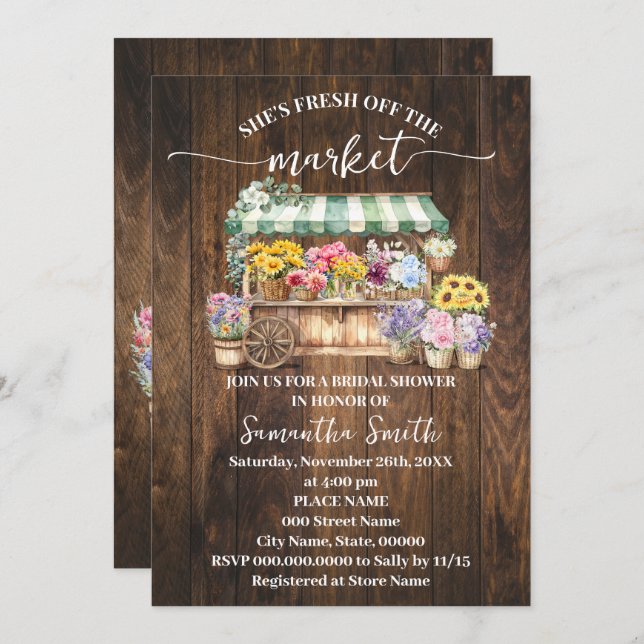 Invitación Rustic She's Fresh Off the Market Bridal Shower (Anverso / Reverso)