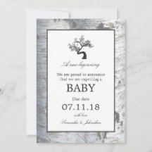 Invitación Rustic Silver Birch Tree Baby