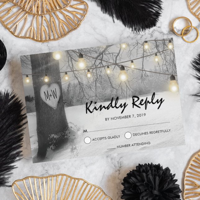 Invitación Rustic Silver Winter Tree iluminó a RSVP (Subido por el creador)
