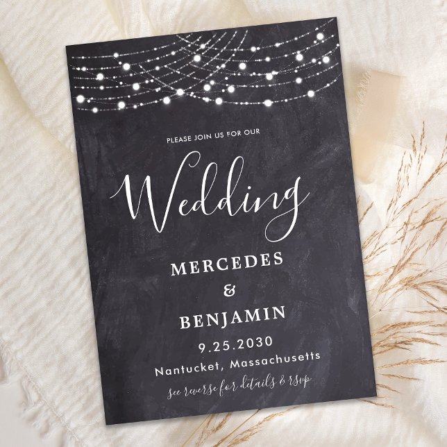 Invitación Rustic Slate String Lights County QR Code Boda (Subido por el creador)