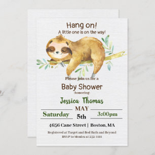 Invitación Rustic Sloth Baby Shower