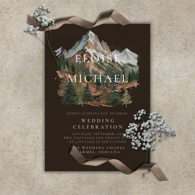 Invitación Rustic Snowy Mountain Landscape Watercolor Wedding (Rustic Snowy Mountain Landscape Watercolor Wedding Invitation)