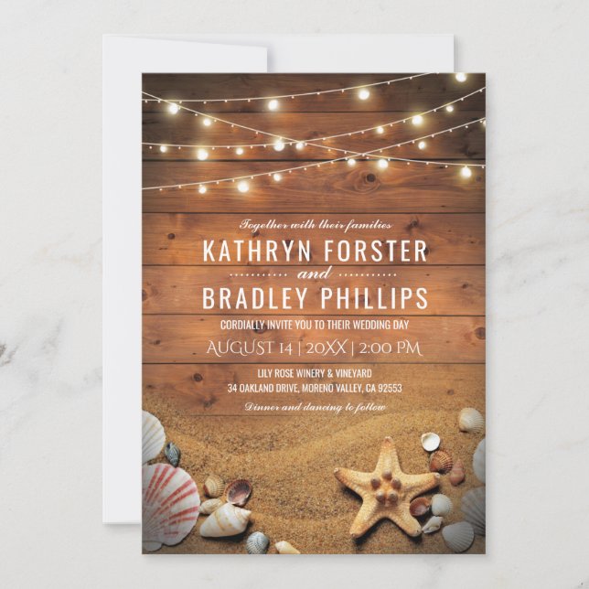 Invitación Rustic Starfish Beach ilumina a un Boda tropical (Anverso)