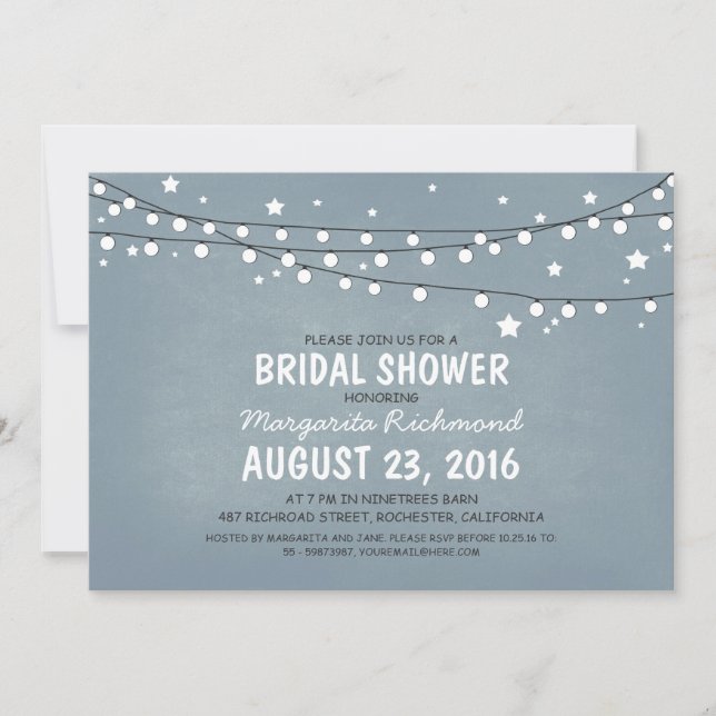 Invitación Rustic Starry Night Enfoca la ducha de novia (Anverso)