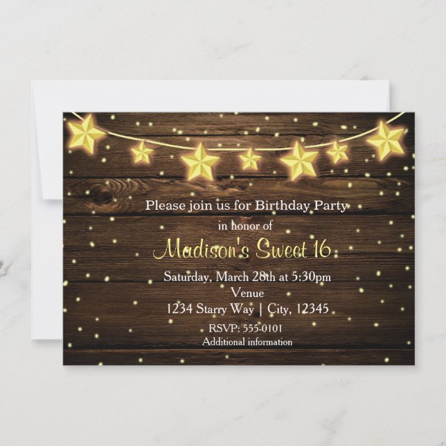 Invitación Rustic Stars String ilumina la ducha de novia del  (Anverso)