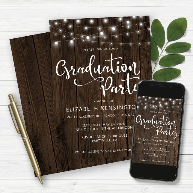 Invitación Rustic String ilumina la fiesta de graduación de m (Subido por el creador)