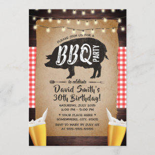 Invitación Rustic String Lights Beers BBQ Birday Party