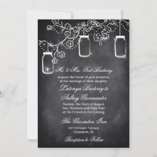 Invitación Rustic String Lights Mason Jar Chalkboard Boda