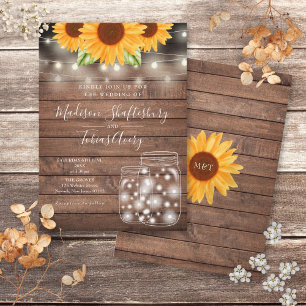 Invitación Rustic String Lights Mason Jar Sunflowers Boda