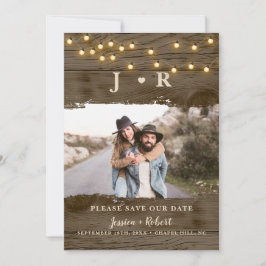 Invitación Rustic String Lights Photo Save the Date
