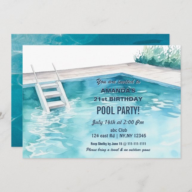 Invitación Rustic Summer Swimming Pool Party Birthday  Invite (Anverso / Reverso)