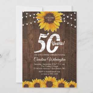 Invitación Rustic Sunflower 50.ª luz de cadena de cumpleaños