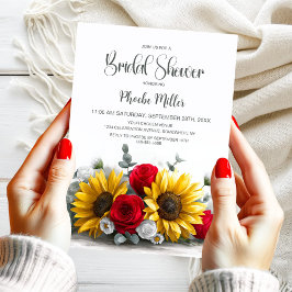Invitación Rustic Sunflower and Red Rose Floral Bridal Shower