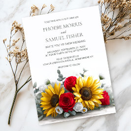 Invitación Rustic Sunflower and Red Rose Floral Wedding