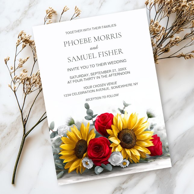 Invitación Rustic Sunflower and Red Rose Floral Wedding (Subido por el creador)