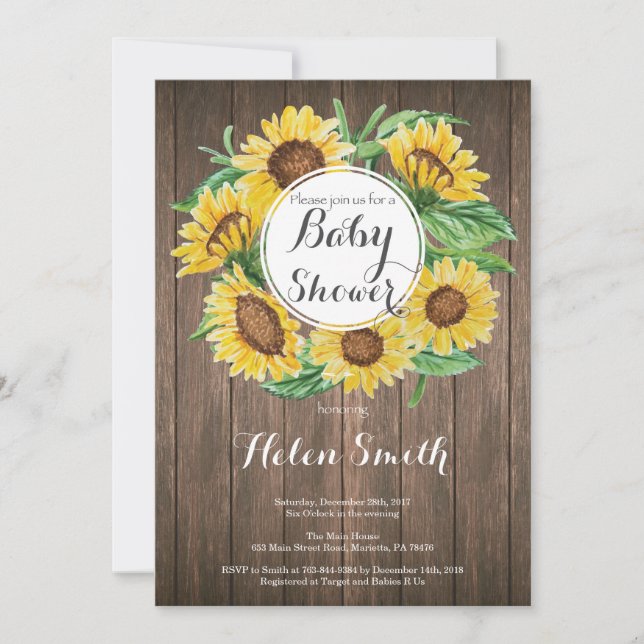 Invitación Rustic Sunflower Baby Shower (Anverso)