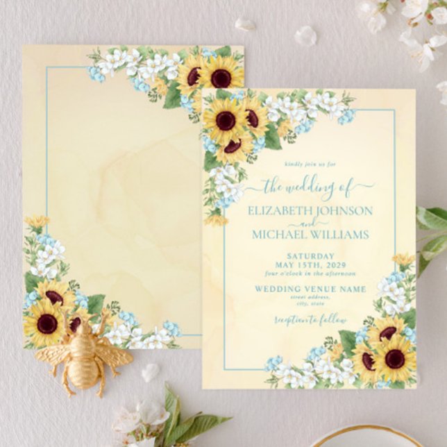 Invitación Rustic Sunflower Dusty Blue Yellow Floral Wedding (Subido por el creador)