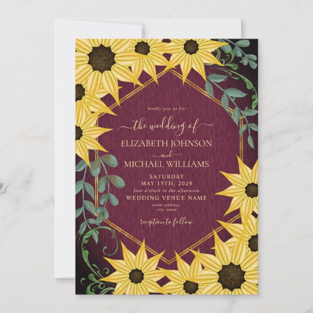 Invitación Rustic Sunflower Eucalyptus Wood Watercolor    (Anverso)