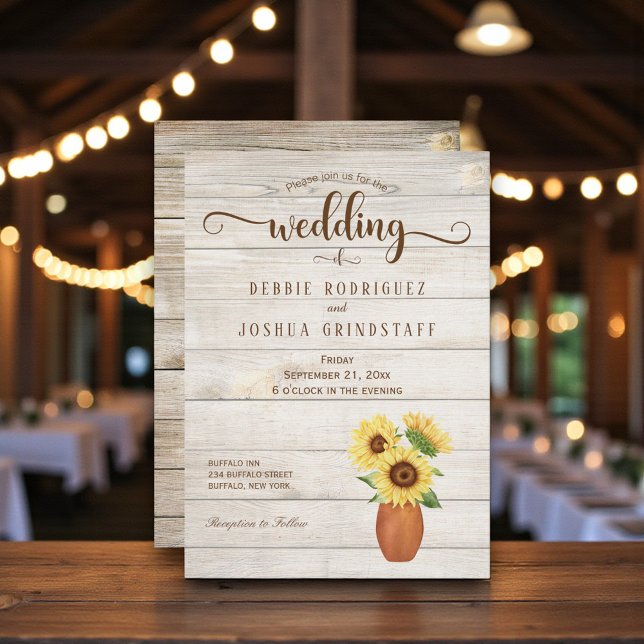 Invitación Rustic Sunflower Floral on Wood Wedding Invitation (Subido por el creador)