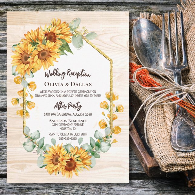 Invitación Rustic Sunflower Floral Wedding Reception (Subido por el creador)